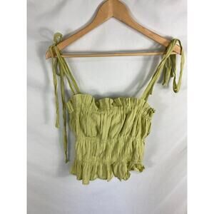 Emory Park Green Ruched Tie Sleeve Crop Tank Size Large